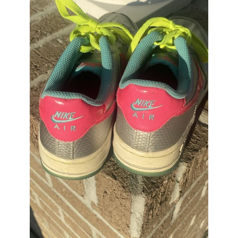 Nike Air Force 1 Low GS Leather Lace Up Cushioned Silver Pink 5Y 314219-016
